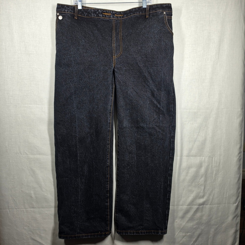 Maniere De Voir Jeans Womens 6 Wide Leg Contrast Stitch Adjustable Waist Baggy
